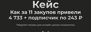 Telegram-посевы для онлайн-школы психологии: как за 11 закупов привели 4733+ подписчиков по 243₽