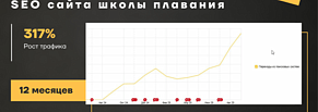 SEO для школы плавания: показы в Google — с 6 990 до 108 000 за год