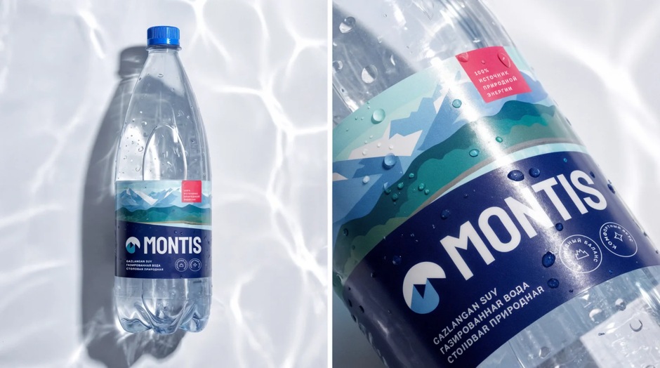 Тёмная версия этикетки газированной воды MONTIS