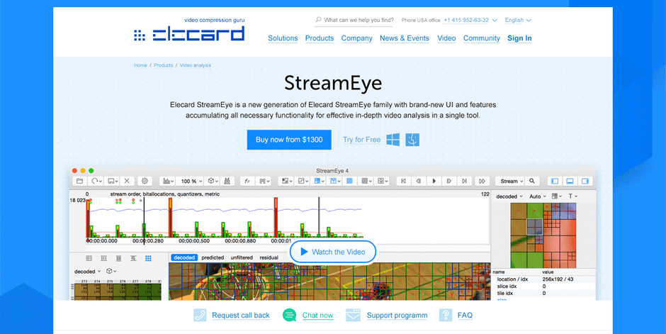 Сайт продукта Elecard StreamEye